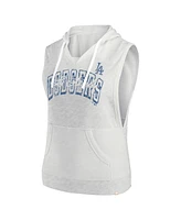 Fanatics Women's Ash Los Angeles Dodgers Lounge Script Sleeveless Pullover Hoodie