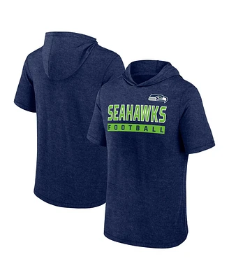 Fanatics Men's Heather College Navy Seattle Seahawks Push Short Sleeve Pullover Hoodie