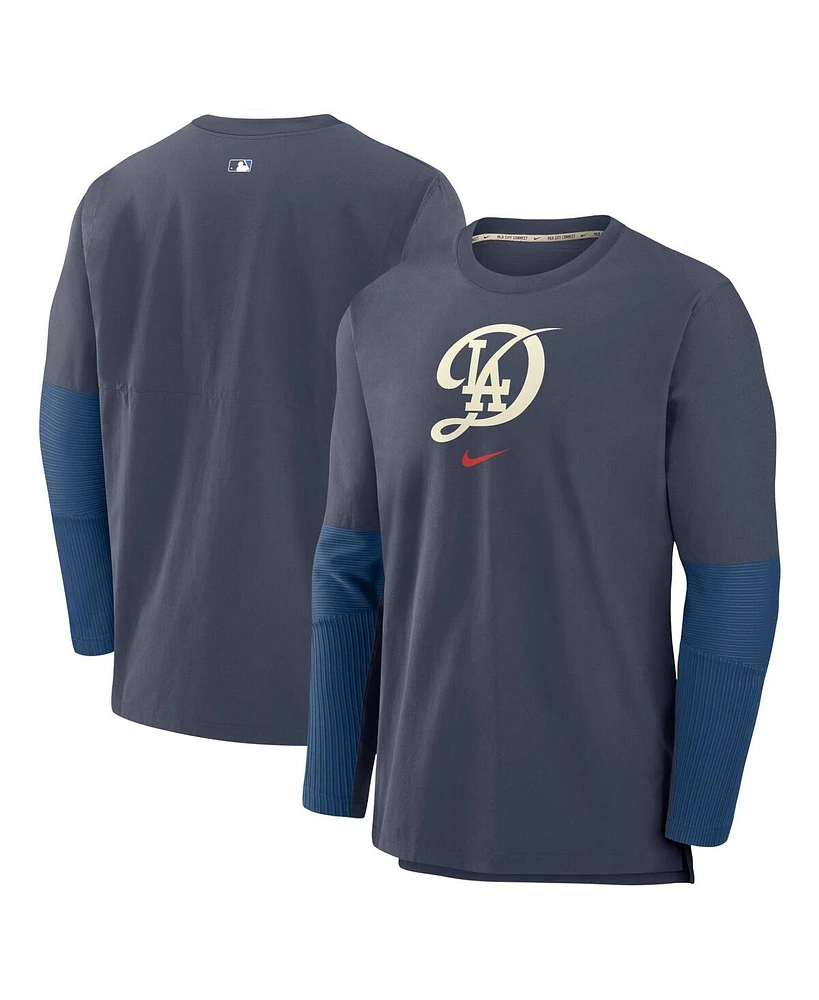 Nike Men's Navy Los Angeles Dodgers 2024 City Connect Authentic Collection Player Tri-Blend Pullover Sweatshirt