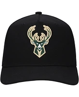 Mitchell & Ness Men's Black Milwaukee Bucks Monogram All-Over Logo Mesh Trucker Adjustable Hat