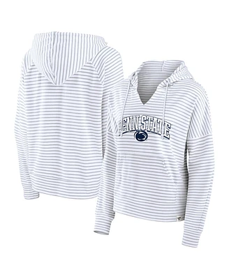 Fanatics Women's White/Gray Penn State Nittany Lions Arch Logo Striped Notch Neck Pullover Hoodie