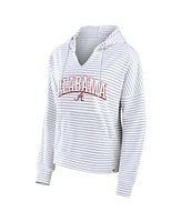 Fanatics Women's White/Gray Alabama Crimson Tide Arch Logo Striped Notch Neck Pullover Hoodie