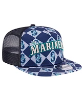 New Era Men's Navy Seattle Mariners Seeing Diamonds A-Frame Trucker 9FIFTY Snapback Hat