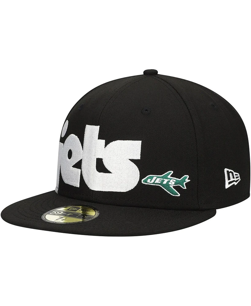 New Era Men's Black New York Jets Checkered Undervisor 59FIFTY Fitted Hat