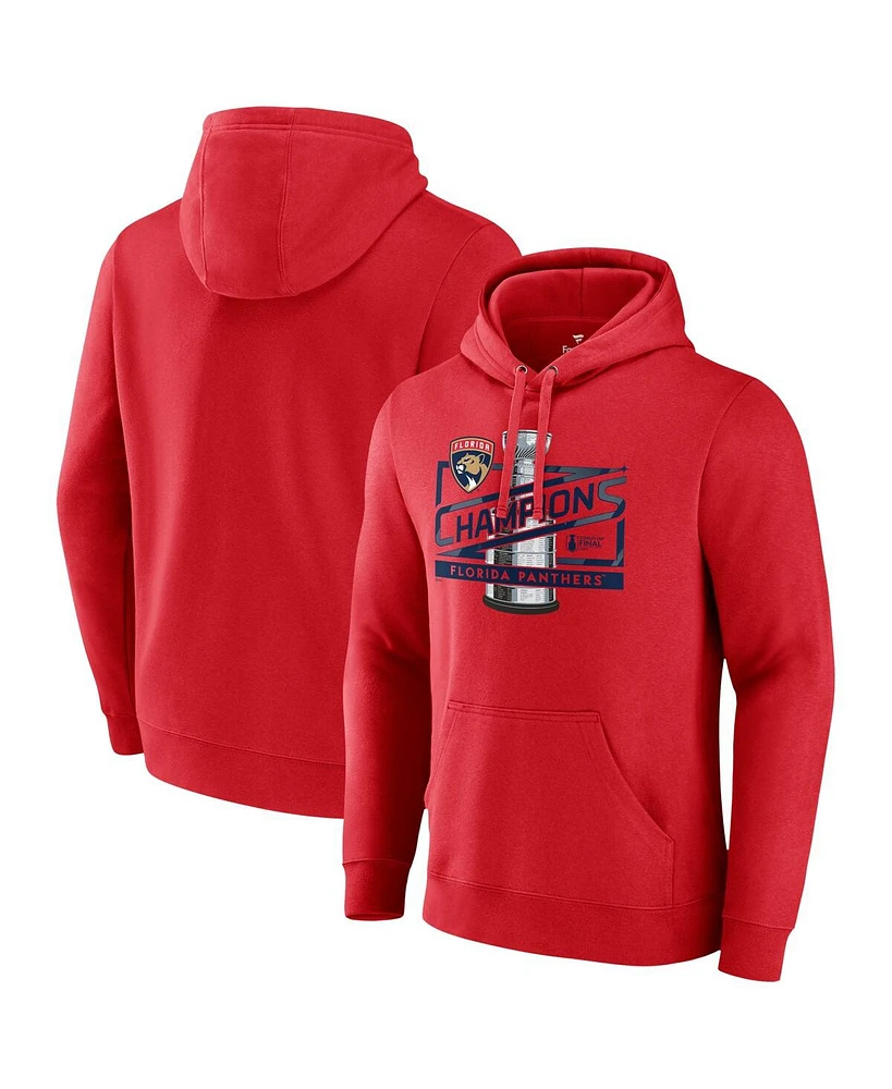 Fanatics Men's Red Florida Panthers 2024 Stanley Cup Champions Primetime Fleece Pullover Hoodie