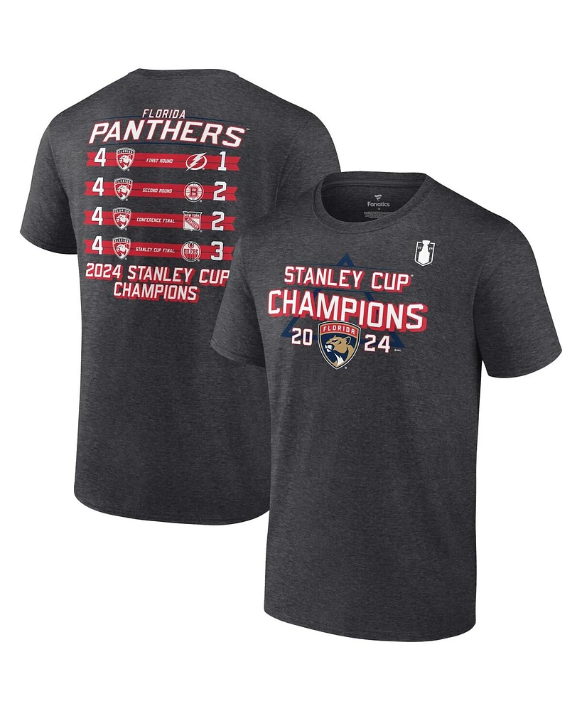 Fanatics Men's Heather Charcoal Florida Panthers 2024 Stanley Cup Champions Schedule T-Shirt