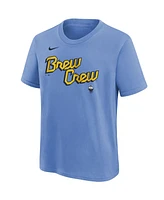 Nike Big Boys and Girls Jackson Chourio Powder Blue Milwaukee Brewers City Connect Player Name Number T-Shirt