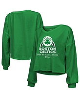 Majestic Threads Women's Kelly Green Boston Celtics 2024 Nba Finals Champions Off-Shoulder Long Sleeve T-Shirt