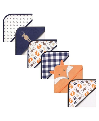 Hudson Baby Infant Boy 6Pc Cotton Rich Hooded Towels Bundle Set, Blue Moose Fox, One