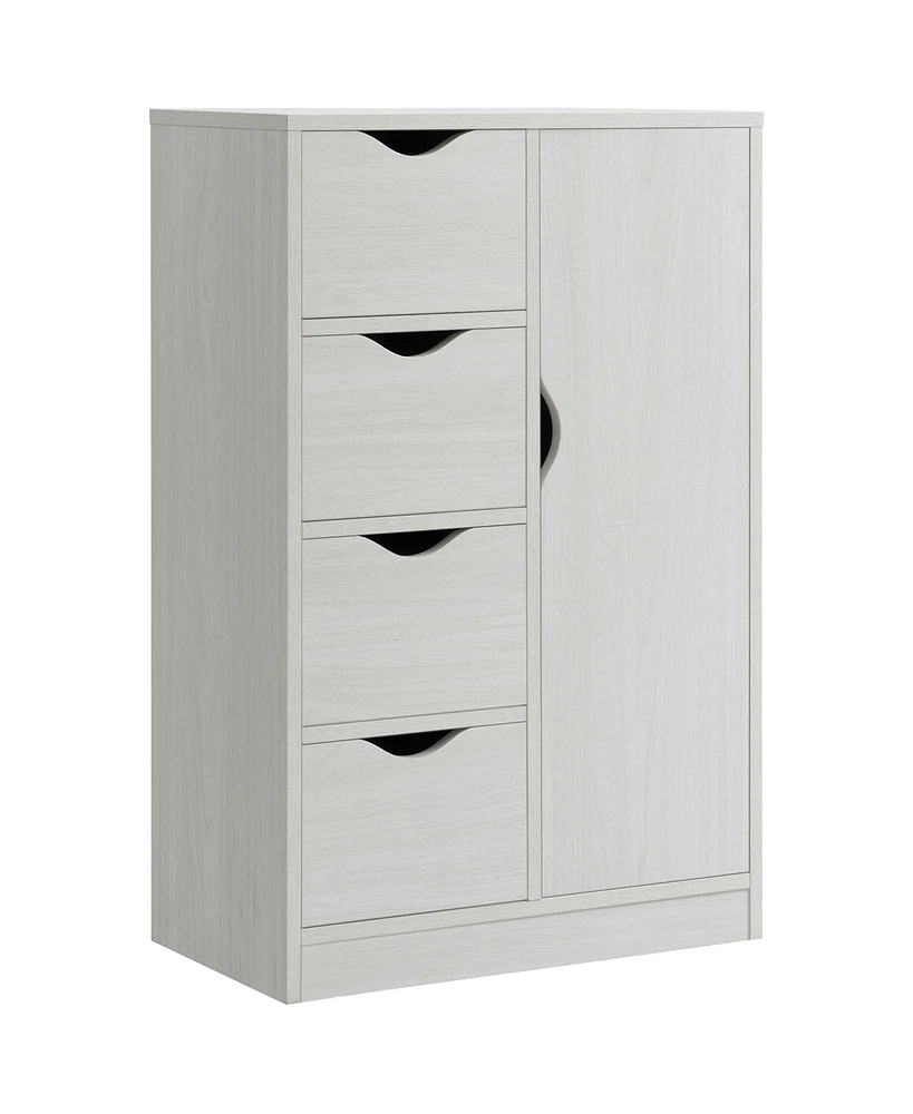 Homcom Freestanding Wooden Storage Organizer w/ 4 Drawers & 1 Cabinet w/ Shelf, White