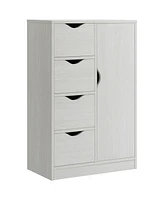 Homcom Freestanding Wooden Storage Organizer w/ 4 Drawers & 1 Cabinet w/ Shelf, White