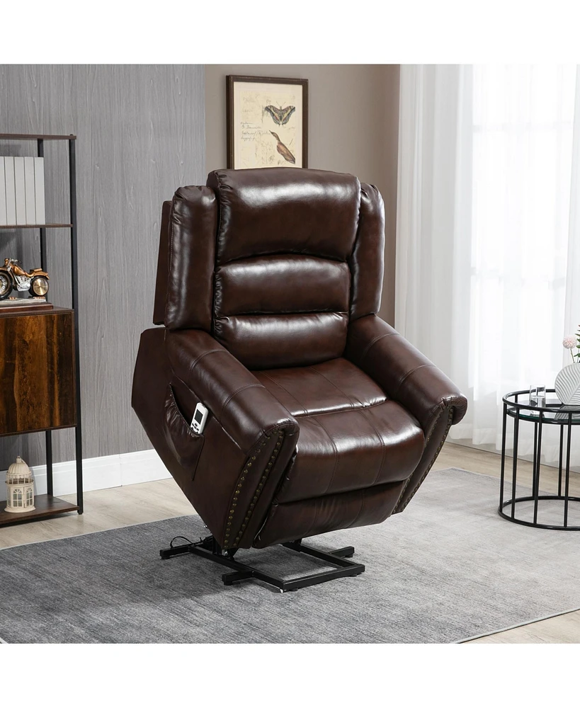 Homcom Dual Motor Electric Power Lift Recliner Chair for Elderly with Massage, Pu Leather Reclining Chair with Side Pocket, Brown
