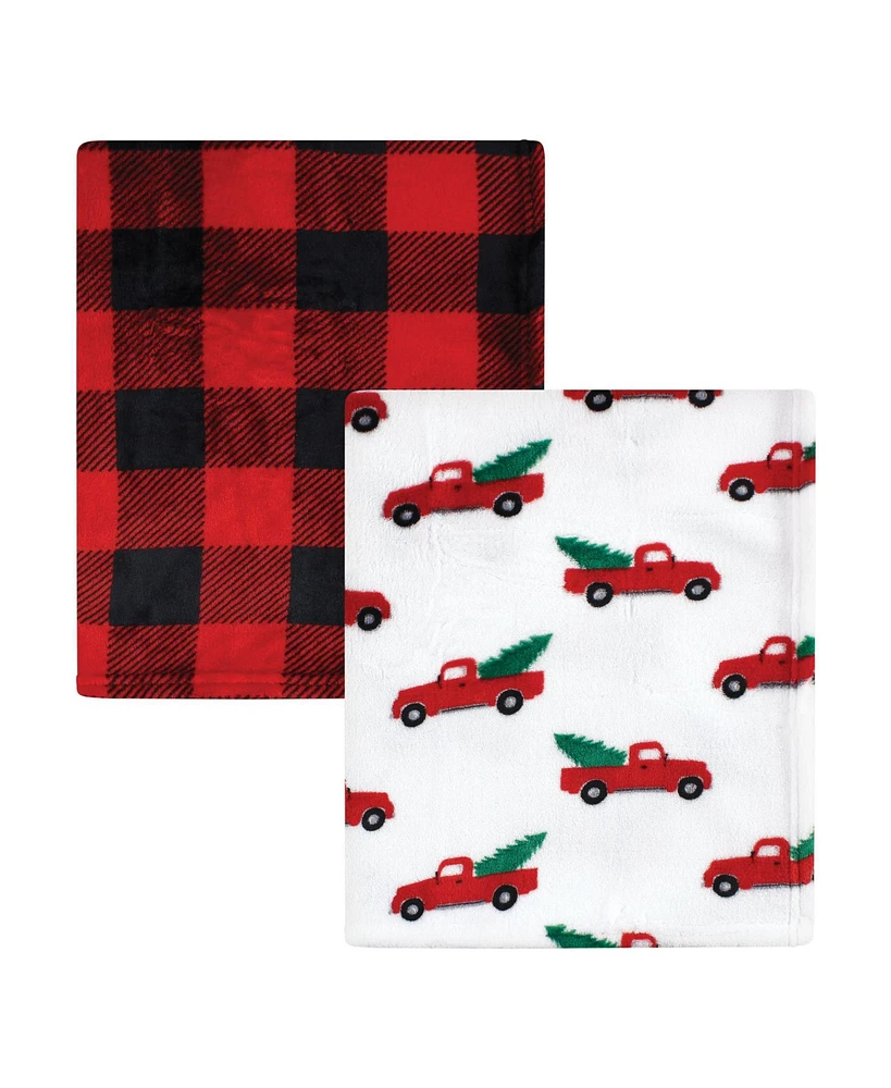 Hudson Baby Unisex Baby Silky Plush and Coral Fleece Blanket, Christmas Tree Truck, 30x36 inches