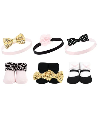 Hudson Baby Baby Girls Headband and Socks Giftset, Gold Sequin, One