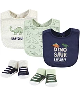 Hudson Baby Infant Boy Cotton Bib and Sock Set, Dinosaur Explorer, One Size