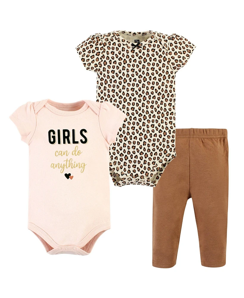 Hudson Baby Girls Cotton Bodysuit and Pant Set, Cinnamon Hearts Short Sleeve, 0-3 Months