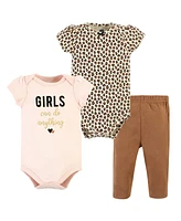 Hudson Baby Girls Cotton Bodysuit and Pant Set, Cinnamon Hearts Short Sleeve, 0-3 Months