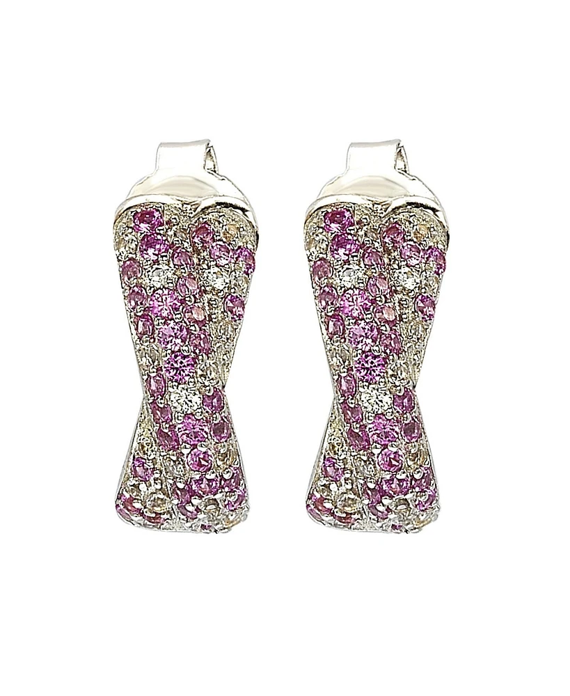 Suzy Levian New York Pink Sapphire & Lab-Grown White Sapphire Crossover Huggie Hoop Earrings in Sterling Silver by Suzy Levian