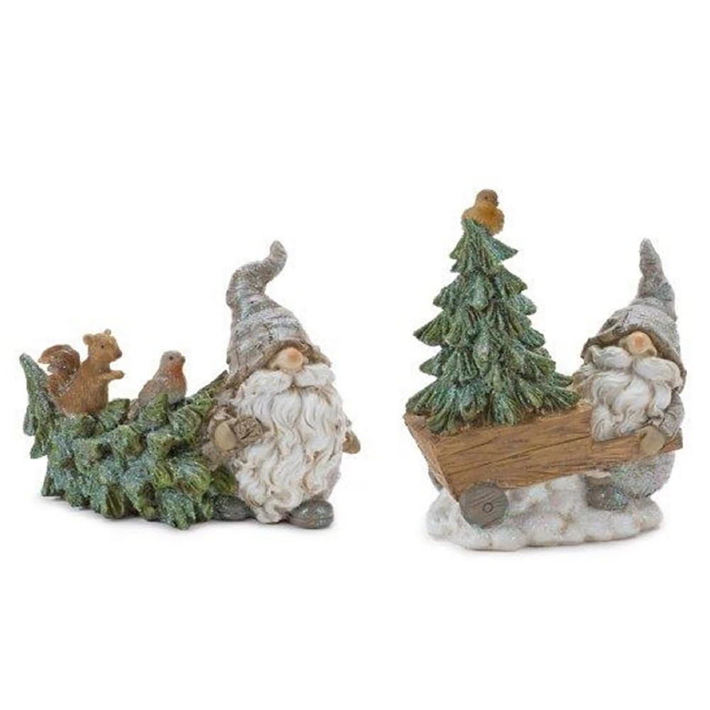 Slickblue Pine Tree Trunk Gnome With Woodland Animals (Set of 2)