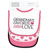 Hudson Baby Infant Girl Fiber Filled Drooler Bibs 3pk, Grandmas Favorite Heart, One