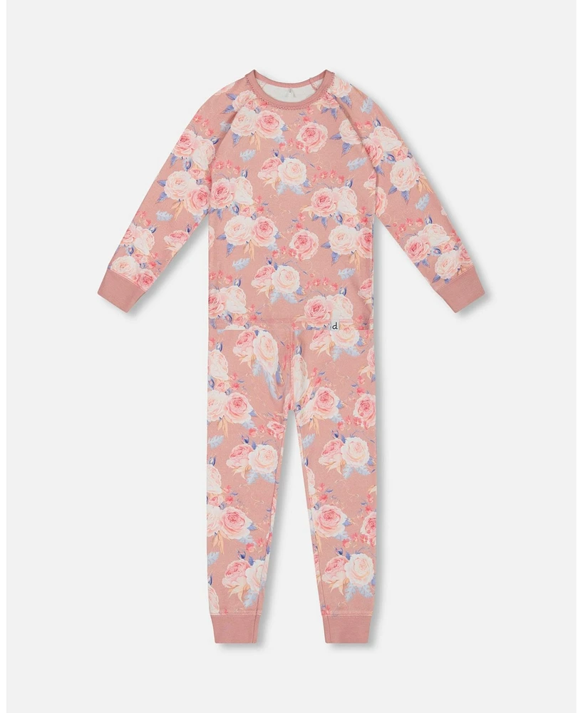 Deux par Toddler Girls Organic Cotton Two Piece Pajama Set Old Pink Printed Roses - Toddler|Child