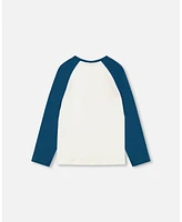 Deux par Deux Big Girls Baseball Top With Print Cat