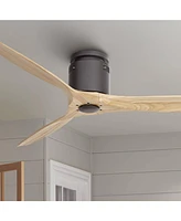 52" Windspun Modern Indoor 3 Blade Hugger Ceiling Fan with Remote Control Matte Black Natural Solid Wood for Living Room Kitchen House Bedroom Family