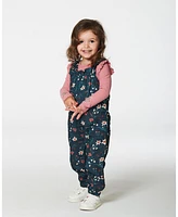 Deux par Toddler Girls Printed Muslin Overall Teal With Flowers - Toddler|Child