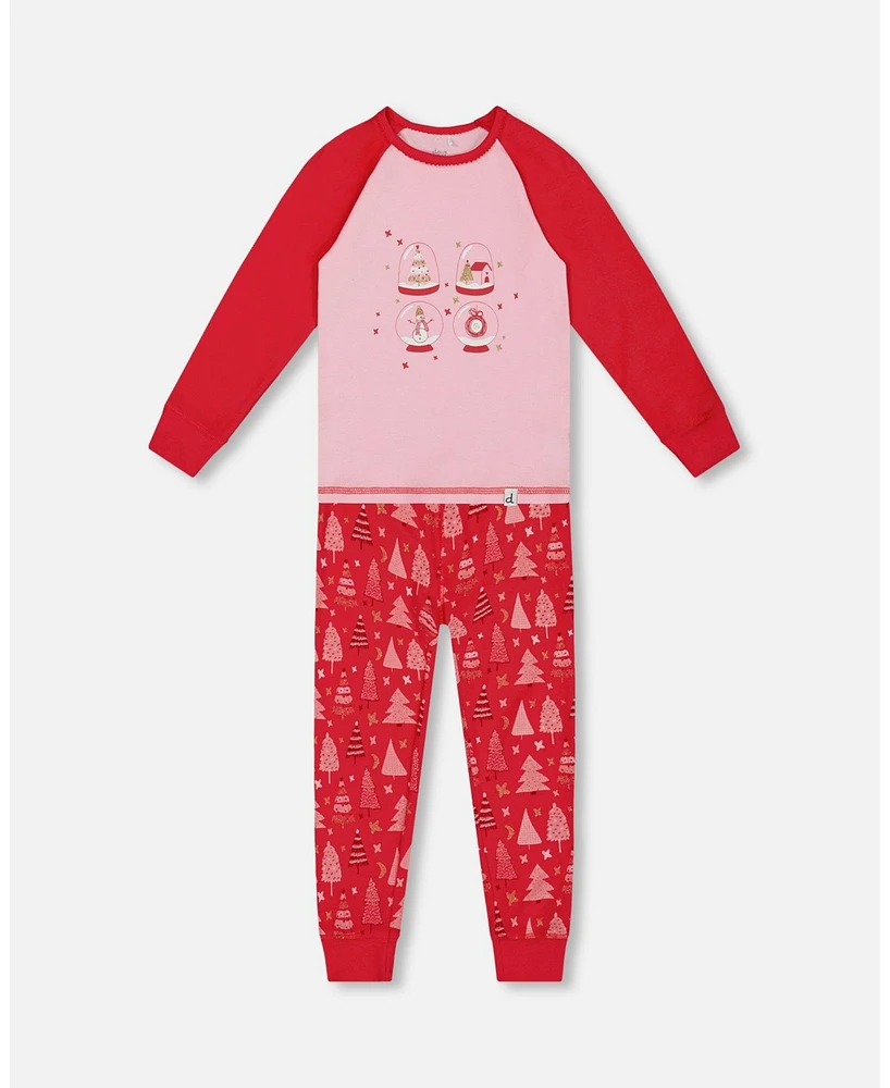 Deux par Baby Girls Organic Cotton Two Piece Pajama Set Red Printed Christmas Tree