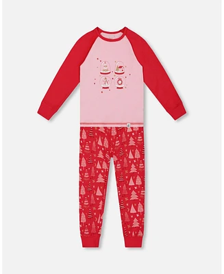 Deux par Baby Girls Organic Cotton Two Piece Pajama Set Red Printed Christmas Tree