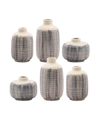 Slickblue Mini Terra Cotta Bud Vase With Navy Criss Cross Pattern (Set of 6)