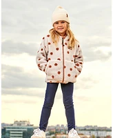 Deux par Baby Girls Reversible Sherpa Jacket Pinky Brown With Dots