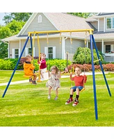 Slickblue Metal Swing Set for Backyard with 2 Swing Seats and 2 Glider Seats-Blue