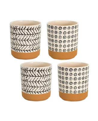 Slickblue Geometric Patterned Pot With Terra Cotta Accent (Set of 4)