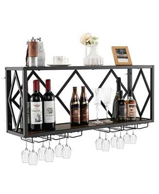 Slickblue Wall Mounted Wine Rack for 39 Bottles and 12 Glasses