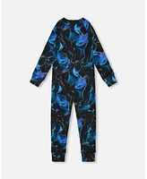 Deux par Baby Boys One Piece Thermal Underwear Black Printed Storm