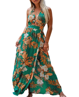 Cupshe Women's Tropical Halterneck Maxi Beach Dress