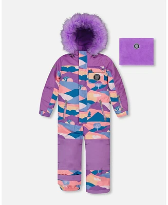 Deux par Big Girls One Piece Snowsuit Mauve Printed Landscape