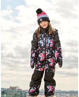 Deux par Big Girls One Piece Technical Snowsuit Black Printed Roses