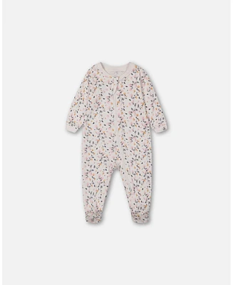 Deux par Baby Girls Organic Cotton One Piece Pajama Cream Printed Flowers