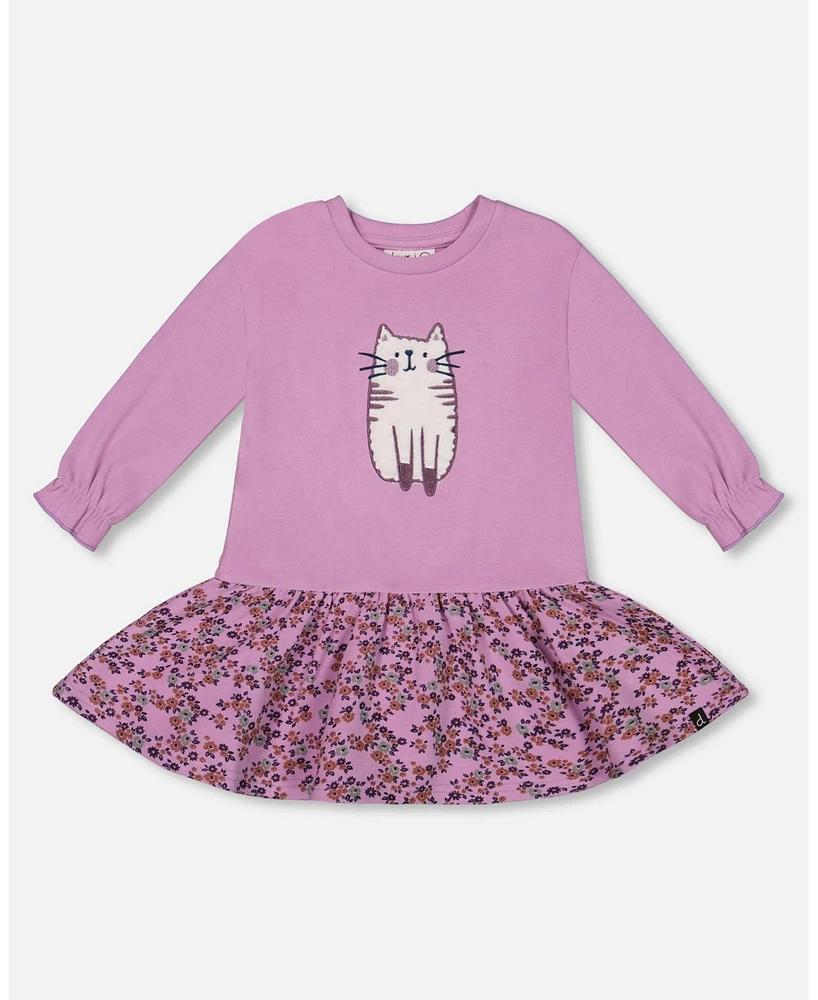 Deux par Little Girls Super Soft Dress With Print Skirt Lilac Mini Flowers - Toddler|Child