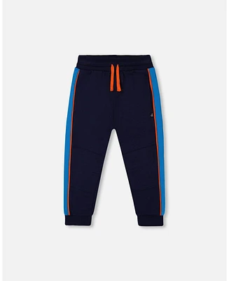 Deux par Deux Baby Boys Baby Fleece Sweatpants With Contrast Sides Navy