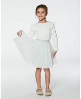 Deux par Big Girls Long Sleeve Dress With Glittering Tulle Skirt Off White