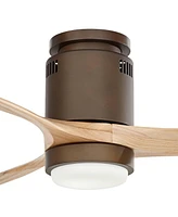 52" Windspun Rustic Farmhouse 3 Blade Hugger Indoor Ceiling Fan with Dimmable Led Light Remote Control Oil Rubbed Bronze Natural Solid Wood for Living