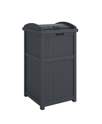 Suncast Trashcan Hideaway Outdoor 33 Gallon Garbage Trash Waste Bin, Cyberspace