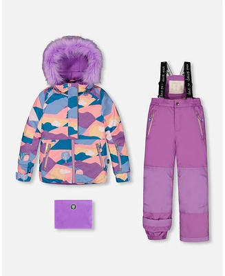 Deux par Big Girls Two Piece Snowsuit Mauve Printed Landscape