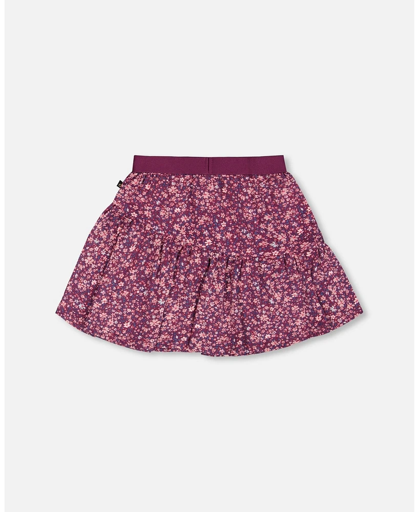 Deux par Big Girls Asymmetric Ruffle Skirt Burgundy Printed Flowers