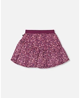 Deux par Big Girls Asymmetric Ruffle Skirt Burgundy Printed Flowers