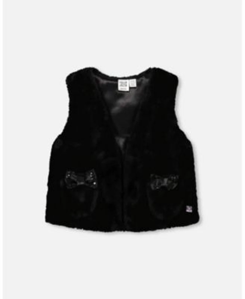 Deux Par Deux Toddler Girls Faux Fur Vest Black Child