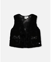 Deux Par Deux Toddler Girls Faux Fur Vest Black Child